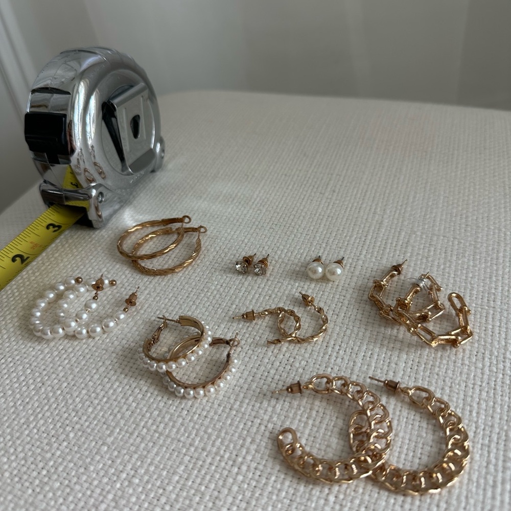 Elegant Gold and Pearl Hoop Earrings Set